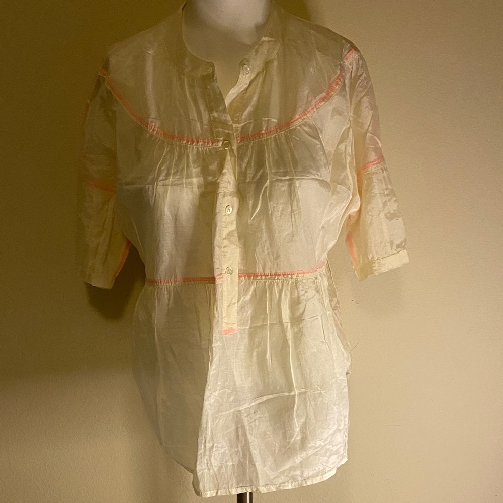 J. Crew Cream Blouse with Pink Accents Sz 4 Cotton & Silk
